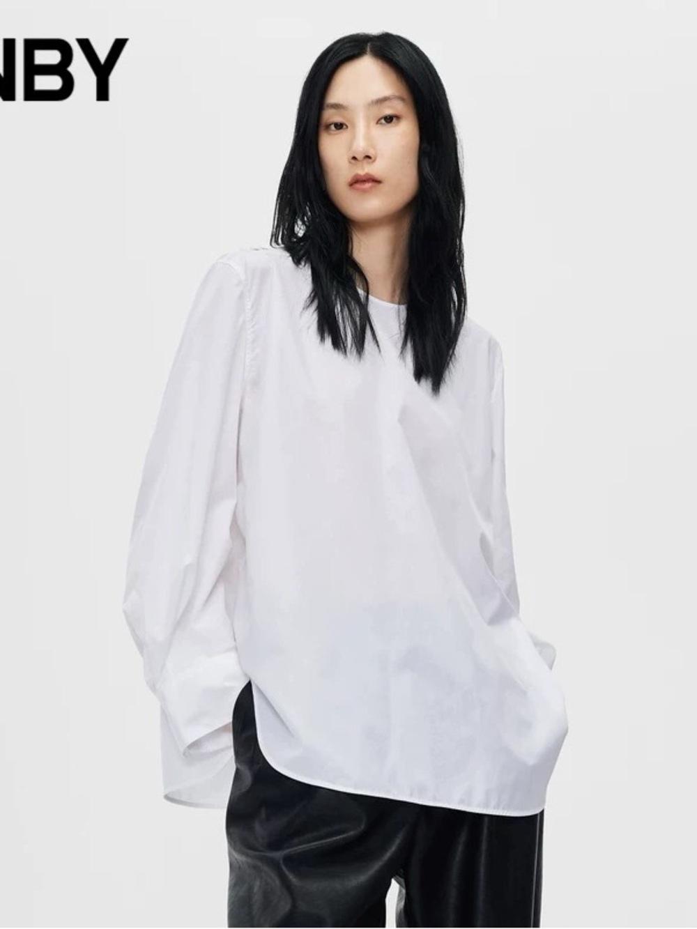 JNBY Relaxed White Button-Down Shirt - Minimal Long Sleeve